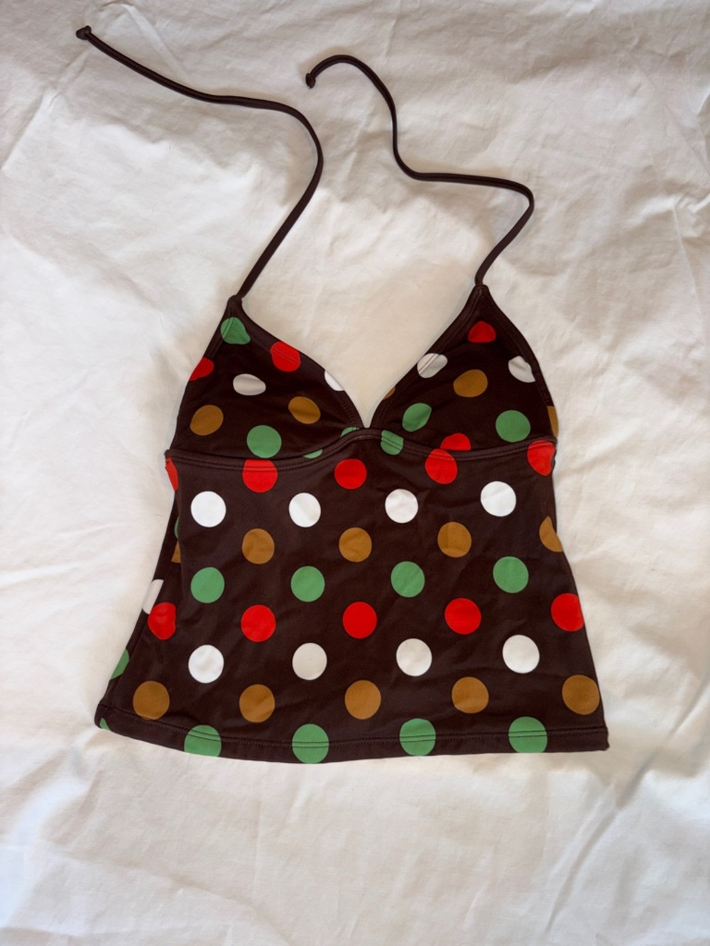 Brown Polka Dot Tankini Top with Multicolor Dots